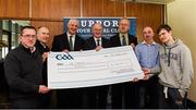 17 March 2016; GAA Vice President and Chairman of Leinster Council John Horan, 4th from left, makes a presentation to Na Fianna GAA Club, Mobhi Road, Dublin, members, left to right, Brendan Roddy, Frank Twomey, Martin Quilty, Colum Cronin, Chairman, Fran Cullen, and Paul Twomey, during the presentation of prizes to the winners of the GAA National Club Draw. Nally Suite, Croke Park, Dublin. Picture credit: Ray McManus / SPORTSFILE