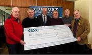 17 March 2016; GAA Vice President and Chairman of Leinster Council John Horan, 3rd from left,  makes a presentation to Davitts GAA Club, Ballindine, Irishtown, County Mayo, members, left to right, Mick Roche, Frank Hyland, Michael Waldron, Tom Carey and Laurence Daly, during the presentation of prizes to the winners of the GAA National Club Draw. Nally Suite, Croke Park, Dublin. Picture credit: Ray McManus / SPORTSFILE