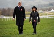 18 March 2016; Former Olympian Victoria Pendleton, right, walks the course with trainer Alan Hill, ahead of her ride on Pacha Du Polder in the St. James's Place Foxhunter Steeple Chase. Prestbury Park, Cheltenham, Gloucestershire, England. Picture credit: Seb Daly / SPORTSFILE