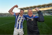 17 March 2016; Aran Waters celebrates with his father and Ballyboden St Endas selector Paul following their side's victory. AIB GAA Football All-Ireland Senior Club Championship Final, Ballyboden St Endas, Dublin, v Castlebar Mitchels, Mayo. Croke Park, Dublin. Picture credit: Stephen McCarthy / SPORTSFILE