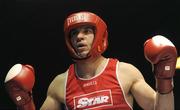 19 February 2010; Ronan Brennan, Dealgan, red, during his 69kg bout with Shane Murtagh, Crumlin. National Mens and Womens Elite National Boxing Championships, Preliminary Rounds, National Stadium, Dublin. Picture credit: Stephen McCarthy / SPORTSFILE