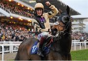 18 March 2016; Sam Twiston-Davies celebrates after winning the Johnny Henderson Grand Annual Handicap Steeple Chase Challenge Cup on Solar Impulse. Prestbury Park, Cheltenham, Gloucestershire, England. Picture credit: Seb Daly / SPORTSFILE