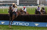 18 March 2016; Solar Impulse, with Sam Twiston-Davies up, jump the last on their way to winning the Johnny Henderson Grand Annual Handicap Steeple Chase Challenge Cup. Prestbury Park, Cheltenham, Gloucestershire, England. Picture credit: Cody Glenn / SPORTSFILE