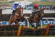 18 March 2016; Unowhatimeanharry, right, with Noel Fehily up, jumps the last alongside Barters Hill, with David Bass up, on their way to winning the Albert Bartlett Novices' Hurdle. Prestbury Park, Cheltenham, Gloucestershire, England. Picture credit: Cody Glenn / SPORTSFILE