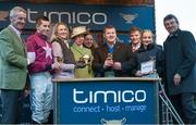 18 March 2016; Jockey Bryan Cooper with, from left, Michael O'Leary, Anita O'Leary, Princess Anne, Trainer Gordon Elliott, Jack O'Leary, and winning connections after winning the Timico Cheltenham Gold Cup on Don Cossack. Prestbury Park, Cheltenham, Gloucestershire, England. Picture credit: Cody Glenn / SPORTSFILE