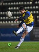 18 March 2016; Leinster substitute Joey Carbery practices his kicking ahead of the game. Guinness PRO12 Round 9 Refixture, Glasgow Warriors v Leinster. Scotstoun Stadium, Glasgow, Scotland. Picture credit: Stephen McCarthy / SPORTSFILE
