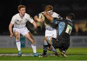 18 March 2016; James Tracy, Leinster, is tackled by Adam Ashe, Glasgow Warriors. Guinness PRO12 Round 9 Refixture, Glasgow Warriors v Leinster. Scotstoun Stadium, Glasgow, Scotland. Picture credit: Stephen McCarthy / SPORTSFILE