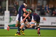 18 March 2016; Greg Jones, Ireland, is tackled by Callum Hunter-Hill, left, and Stephen Ainslie, Scotland. Electric Ireland U20 Six Nations Rugby Championship, Ireland v Scotland. Donnybrook Stadium, Donnybrook, Dublin. Picture credit: Ramsey Cardy / SPORTSFILE