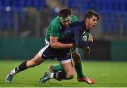 18 March 2016; Adam Hastings, Scotland, is tackled by Greg Jones, Ireland. Electric Ireland U20 Six Nations Rugby Championship, Ireland v Scotland. Donnybrook Stadium, Donnybrook, Dublin. Picture credit: Ramsey Cardy / SPORTSFILE