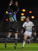 18 March 2016; Garry Ringrose, Leinster, kicks ahead of Peter Murchie, Glasgow Warriors. Guinness PRO12 Round 9 Refixture, Glasgow Warriors v Leinster. Scotstoun Stadium, Glasgow, Scotland. Picture credit: Stephen McCarthy / SPORTSFILE