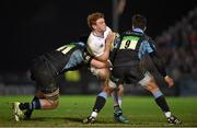 18 March 2016; Cathal Marsh, Leinster, is tackled by Greg Peterson, left, and Grayson Hart, Glasgow Warriors. Guinness PRO12 Round 9 Refixture, Glasgow Warriors v Leinster. Scotstoun Stadium, Glasgow, Scotland. Picture credit: Stephen McCarthy / SPORTSFILE