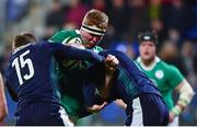 18 March 2016; Cillian Gallagher, Ireland, is tackled by Tom Galbraith, left, and Rory Hutchinson, Scotland. Electric Ireland U20 Six Nations Rugby Championship, Ireland v Scotland. Donnybrook Stadium, Donnybrook, Dublin. Picture credit: Ramsey Cardy / SPORTSFILE