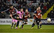 18 March 2016; Mark Quigley, Bohemians, scores his side's third goal from a penalty. SSE Airtricity League Premier Division, Bohemians v Wexford Youths. Dalymount Park, Dublin.  Picture credit: Piaras Ó Mídheach / SPORTSFILE
