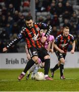 18 March 2016; Mark Quigley, Bohemians, scores his side's third goal from a penalty. SSE Airtricity League Premier Division, Bohemians v Wexford Youths. Dalymount Park, Dublin.  Picture credit: Piaras Ó Mídheach / SPORTSFILE