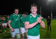 18 March 2016; Peter Claffey, Ireland, celebrates following his side's victory. Electric Ireland U20 Six Nations Rugby Championship, Ireland v Scotland. Donnybrook Stadium, Donnybrook, Dublin. Picture credit: Ramsey Cardy / SPORTSFILE