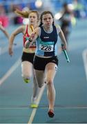 19 March 2016; Rosanne Fitzgerald, Carrick-on-Suir A.C., Co. Tipperary, on her way to winning the Girl's Under 16 4x200M Relay, at the GloHealth Indoor National Championships Juvenile Track & Field. AIT, Athlone, Co. Westmeath. Photo by Sportsfile
