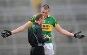 14 March 2010; Kieran Donaghy, Kerry, is booked by referee Michael Duffy. Allianz GAA Football National League, Division 1, Round 4, Galway v Kerry, Pearse Stadium, Galway. Picture credit: Ray Ryan / SPORTSFILE