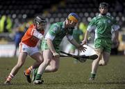 14 March 2010; Matt Ryan, London, in action against Paul Breen, Armagh. Allianz GAA Hurling National League, Division 3A, Round 3, Armagh v London, St Oliver Plunkett Park, Crossmaglen, Co. Armagh. Picture credit: Oliver McVeigh / SPORTSFILE