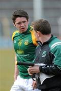 14 March 2010; Meath's Peadar Byrne has words with the linesman after the match. Allianz GAA Football National League, Division 2, Round 4, Tipperary v Meath, Semple Stadium, Thurles, Co. Tipperary. Picture credit: Brian Lawless / SPORTSFILE
