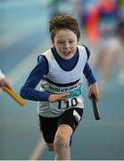19 March 2016; Eric Cunningham, Midleton A.C., Co. Cork, on his way to winning the Boy's Under 12 4x100M Relay, at the GloHealth Indoor National Championships Juvenile Track & Field. AIT, Athlone, Co. Westmeath. Photo by Sportsfile