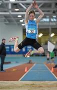 19 March 2016; Joseph Miniter, St. Mary's A.C., Co. Clare, competing in the Boy's Under 18 Triple Jump, during the GloHealth Indoor National Championships Juvenile Track & Field. AIT, Athlone, Co. Westmeath. Photo by Sportsfile