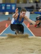 19 March 2016; Dion Ryan, Waterford A.C., competing in the Boy's Under 18 Triple Jump, during the GloHealth Indoor National Championships Juvenile Track & Field. AIT, Athlone, Co. Westmeath. Photo by Sportsfile