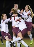 19 March 2016; Keara Cormican, hidden, Galway WFC, celebrates scoring her side's first goal with team mates. Continental Tyres Women's National League, Shelbourne Ladies FC v Galway WFC. Morton Stadium, Santry. Picture credit: Sam Barnes / SPORTSFILE
