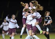 19 March 2016; Keara Cormican, hidden, Galway WFC, celebrates scoring her side's first goal with team mates. Continental Tyres Women's National League, Shelbourne Ladies FC v Galway WFC. Morton Stadium, Santry. Picture credit: Sam Barnes / SPORTSFILE