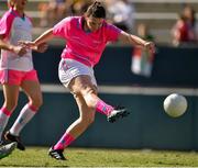 19 March 2016; Geraldine McLaughlin, Donegal and 2015 All Stars, scores her side's second goal of the game. TG4 Ladies Football All-Star Tour, 2014 All Stars v 2015 All Stars. University of San Diego, Torero Stadium, San Diego, California, USA. Picture credit: Brendan Moran / SPORTSFILE