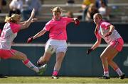 19 March 2016; Cora Staunton, Mayo and 2015 All Stars, in action against Angela Walsh, and Roisin Phelan, both Cork and 2014 All Stars. TG4 Ladies Football All-Star Tour, 2014 All Stars v 2015 All Stars. University of San Diego, Torero Stadium, San Diego, California, USA. Picture credit: Brendan Moran / SPORTSFILE