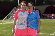 19 March 2016; Laois Ladies Football All Stars, from left, Maggie Murphy and Ciamh Dollard, after the game. TG4 Ladies Football All-Star Tour, 2014 All Stars v 2015 All Stars. University of San Diego, Torero Stadium, San Diego, California, USA. Picture credit: Brendan Moran / SPORTSFILE