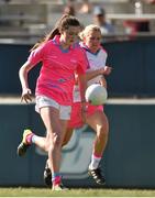 19 March 2016; Aimee Mackin, Armagh and 2015 All Stars, in action against Deirdre O'Reilly, Cork and 2014 All Stars. TG4 Ladies Football All-Star Tour, 2014 All Stars v 2015 All Stars. University of San Diego, Torero Stadium, San Diego, California, USA. Picture credit: Brendan Moran / SPORTSFILE