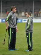 20 March 2016; Clare's Conor Cleary in conversation with manager Davy Fitzgerald before the game. Allianz Hurling League, Division 1B, Round 5, Clare v Limerick. Cusack Park, Ennis, Co. Clare. Picture credit: Diarmuid Greene / SPORTSFILE