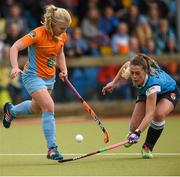 20 March 2016; Chloe Brown, Ards, in action against Robyn Chambers, Ulster Elks. Irish Senior Women's Cup Final, Ards v Ulster Elks, National Hockey Stadium, UCD, Belfield, Dublin. Photo by Sportsfile