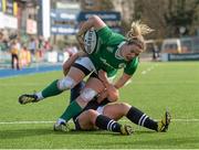 20 March 2016; Niamh Briggs, Ireland, is tackled by Lisa Martin, Scotland. Women's Six Nations Rugby Championship, Ireland v Scotland. Donnybrook Stadium, Donnybrook, Dublin. Picture credit: Seb Daly / SPORTSFILE
