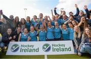 20 March 2016; Ulster Elks celebrate with the cup after the game. Irish Senior Women's Cup Final, Ards v Ulster Elks, National Hockey Stadium, UCD, Belfield, Dublin. Photo by Sportsfile