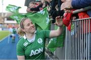 20 March 2016; Ireland captain Niamh Briggs is congratulated by supporters following her team's victory over Scotland. Women's Six Nations Rugby Championship, Ireland v Scotland. Donnybrook Stadium, Donnybrook, Dublin. Picture credit: Seb Daly / SPORTSFILE