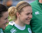 20 March 2016; Ireland captain Niamh Briggs is emotional as a tear runs down her cheek following her team's victory over Scotland. Women's Six Nations Rugby Championship, Ireland v Scotland. Donnybrook Stadium, Donnybrook, Dublin. Picture credit: Seb Daly / SPORTSFILE