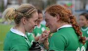 20 March 2016; An emotional Niamh Briggs, left, is congratulated by teammate Fiona Reidy following their team's victory over Scotland. Women's Six Nations Rugby Championship, Ireland v Scotland. Donnybrook Stadium, Donnybrook, Dublin. Picture credit: Seb Daly / SPORTSFILE