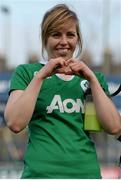 20 March 2016; Ireland's Aine Donnelly signals a heart to the supporters following her team's victory over Scotland. Women's Six Nations Rugby Championship, Ireland v Scotland. Donnybrook Stadium, Donnybrook, Dublin. Picture credit: Seb Daly / SPORTSFILE