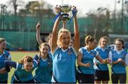 20 March 2016; Ulster Elks captain Kirstie Lammey celebrates with the cup after the game. Irish Senior Women's Cup Final, Ards v Ulster Elks, National Hockey Stadium, UCD, Belfield, Dublin. Photo by Sportsfile