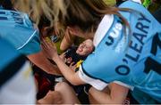 20 March 2016; Ulster Elks goalkeeper Rebecca Davidson is congratulated by team-mates after the game. Irish Senior Women's Cup Final, Ards v Ulster Elks, National Hockey Stadium, UCD, Belfield, Dublin. Photo by Sportsfile