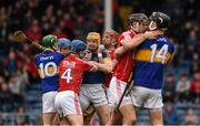 20 March 2016; Tipperary and Cork players tussle before the start of the second half. Allianz Hurling League, Division 1A, Round 5, Tipperary v Cork, Semple Stadium, Thurles, Co. Tipperary. Picture credit: Ray McManus / SPORTSFILE