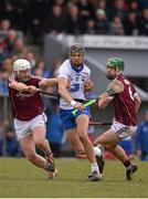 20 March 2016; Maurice Shanahan, Waterford, is tackled by John Hanbury, left, and David Burke, Galway. Allianz Hurling League, Division 1A, Round 5, Waterford v Galway, Walsh Park, Waterford. Picture credit: Ramsey Cardy / SPORTSFILE