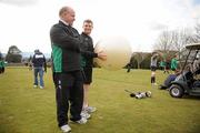 15 March 2010; Ireland head coach Declan Kidney with Gordon D'Arcy during rugby squad training ahead of their RBS Six Nations Rugby Championship match against Scotland on Saturday. Killiney Golf Course, Killiney, Co. Dublin. Picture credit; David Maher / SPORTSFILE