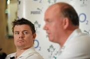 16 March 2010; Ireland captain Brian O'Driscoll watches head coach Declan Kidney speaking during a squad team announcement ahead of their RBS Six Nations Rugby Championship match against Scotland on Saturday. RDS, Ballsbridge, Dublin. Picture credit: Brendan Moran / SPORTSFILE