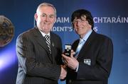 17 March 2009; Charlie McAlester, Newtown Blues GAA Club, Co. Louth, is presented with a GAA President's Award by Uachtarán CLG Criostóir Ó Cuana. For 39 years, Charlie had seen to it that Louth County teams of all levels were togged out to the very best standards. His standing in the world of the GAA has been perfectly demonstrated over the past 11 months during his battle with serious illness. It was with regret that Charlie had to give up his job as Louth kitman but his interest in wee county teams remains strong. GAA President’s Awards 2010, Croke Park, Dublin. Picture credit: Brendan Moran / SPORTSFILE
