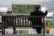 17 March 2010; Two punters look over the parade ring ahead of the second day of the 2010 Cheltenham Racing Festival. Prestbury Park, Cheltenham, Gloucestershire, England. Photo by Sportsfile