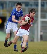 17 March 2010; Conan Grugan, Omagh CBS, in action against Connor Gough, St Colmans, Newry. BT MacRory Cup Final, Omagh CBS v St Colmans, Newry, Casement Park, Belfast, Co. Antrim. Picture credit: Oliver McVeigh / SPORTSFILE