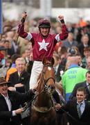 17 March 2010; Weapon's Amnesty, with Davy Russell up, celebrates after winning the RSA Chase. Cheltenham Racing Festival - Wednesday. Prestbury Park, Cheltenham, Gloucestershire, England. Photo by Sportsfile
